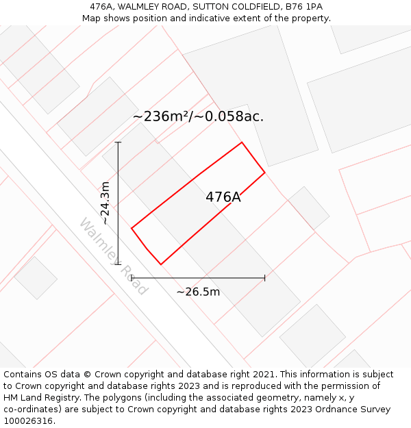 476A, WALMLEY ROAD, SUTTON COLDFIELD, B76 1PA: Plot and title map