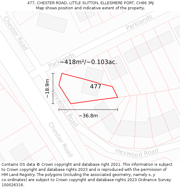 477, CHESTER ROAD, LITTLE SUTTON, ELLESMERE PORT, CH66 3RJ: Plot and title map