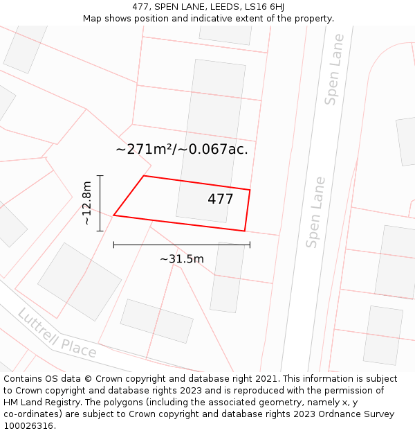 477, SPEN LANE, LEEDS, LS16 6HJ: Plot and title map