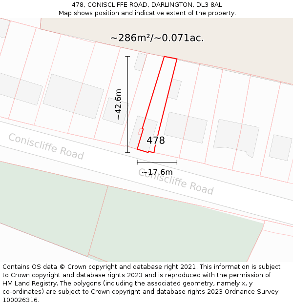 478, CONISCLIFFE ROAD, DARLINGTON, DL3 8AL: Plot and title map