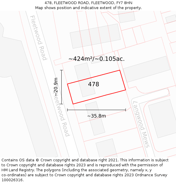 478, FLEETWOOD ROAD, FLEETWOOD, FY7 8HN: Plot and title map