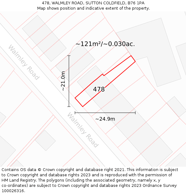 478, WALMLEY ROAD, SUTTON COLDFIELD, B76 1PA: Plot and title map