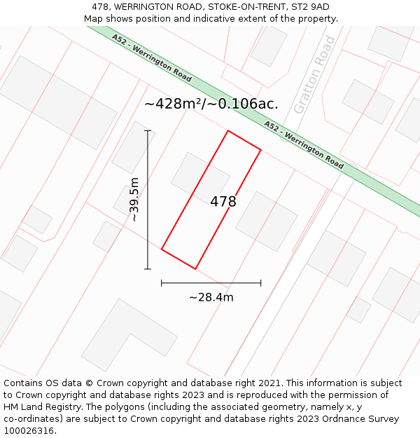 478, WERRINGTON ROAD, STOKE-ON-TRENT, ST2 9AD: Plot and title map