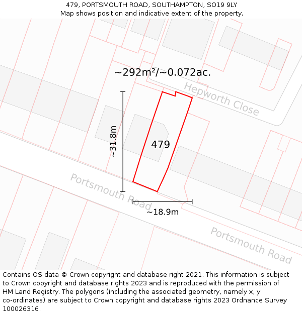 479, PORTSMOUTH ROAD, SOUTHAMPTON, SO19 9LY: Plot and title map