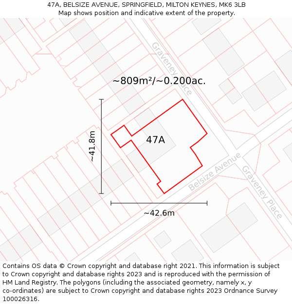 47A, BELSIZE AVENUE, SPRINGFIELD, MILTON KEYNES, MK6 3LB: Plot and title map