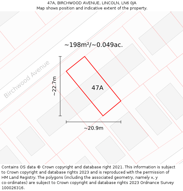 47A, BIRCHWOOD AVENUE, LINCOLN, LN6 0JA: Plot and title map