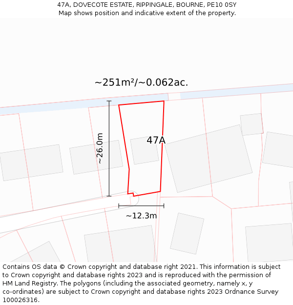 47A, DOVECOTE ESTATE, RIPPINGALE, BOURNE, PE10 0SY: Plot and title map