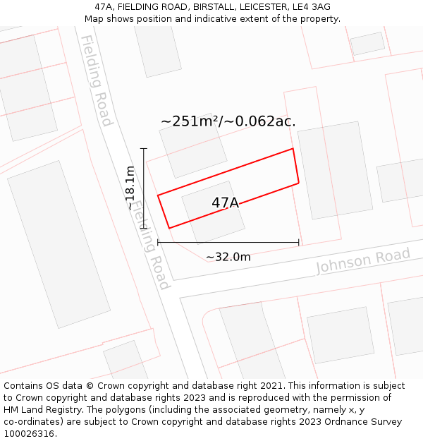 47A, FIELDING ROAD, BIRSTALL, LEICESTER, LE4 3AG: Plot and title map