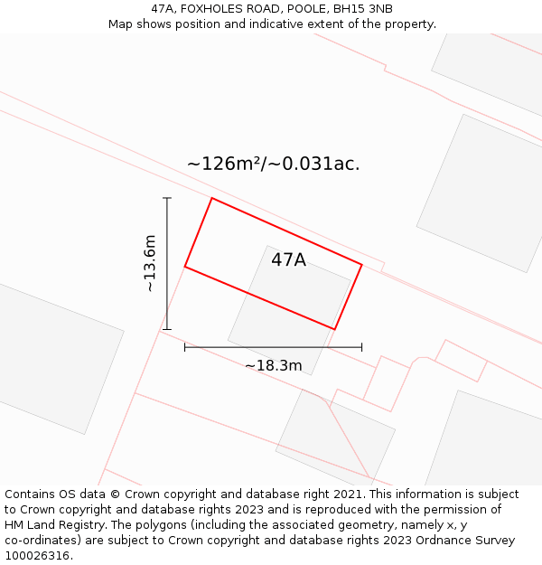 47A, FOXHOLES ROAD, POOLE, BH15 3NB: Plot and title map