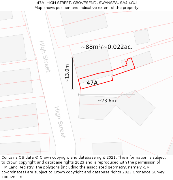 47A, HIGH STREET, GROVESEND, SWANSEA, SA4 4GU: Plot and title map