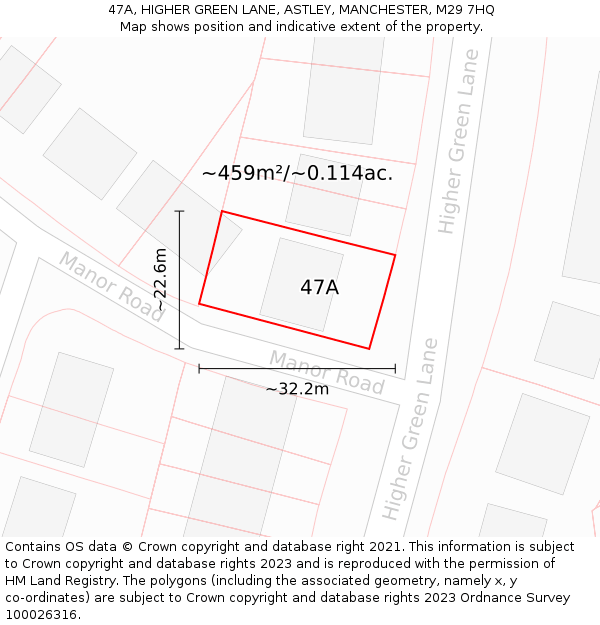 47A, HIGHER GREEN LANE, ASTLEY, MANCHESTER, M29 7HQ: Plot and title map