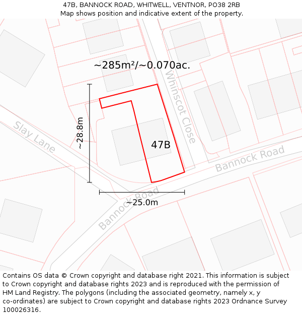 47B, BANNOCK ROAD, WHITWELL, VENTNOR, PO38 2RB: Plot and title map