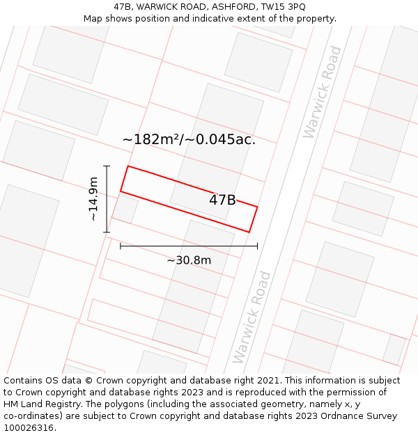 47B, WARWICK ROAD, ASHFORD, TW15 3PQ: Plot and title map