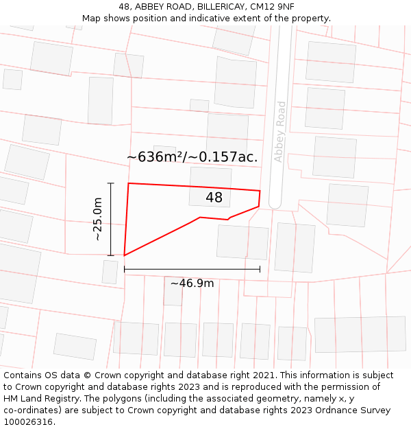 48, ABBEY ROAD, BILLERICAY, CM12 9NF: Plot and title map