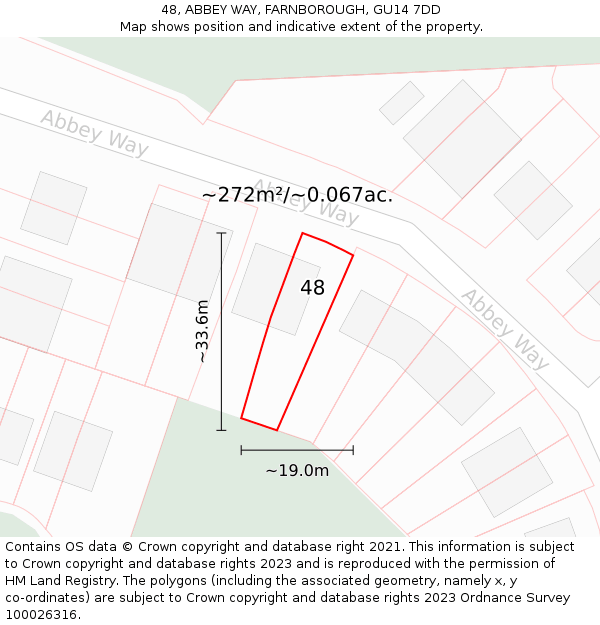 48, ABBEY WAY, FARNBOROUGH, GU14 7DD: Plot and title map