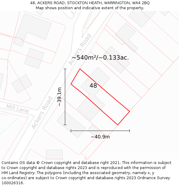 48, ACKERS ROAD, STOCKTON HEATH, WARRINGTON, WA4 2BQ: Plot and title map