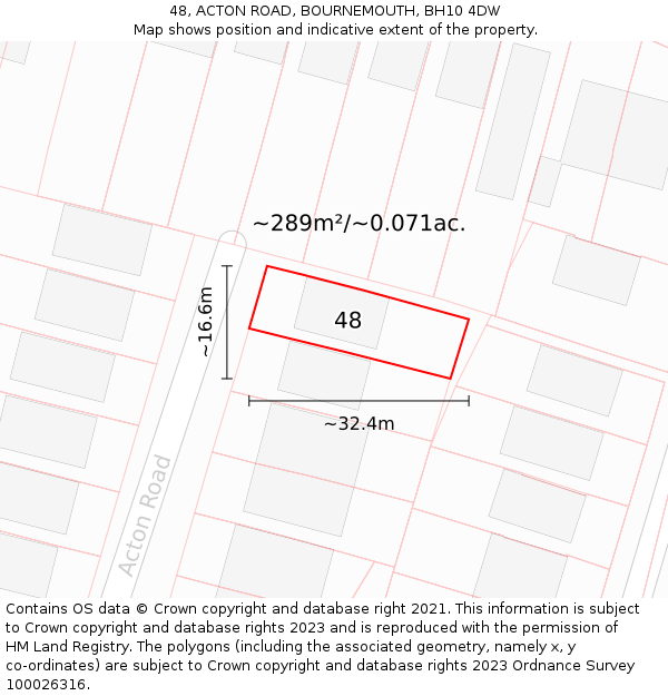 48, ACTON ROAD, BOURNEMOUTH, BH10 4DW: Plot and title map