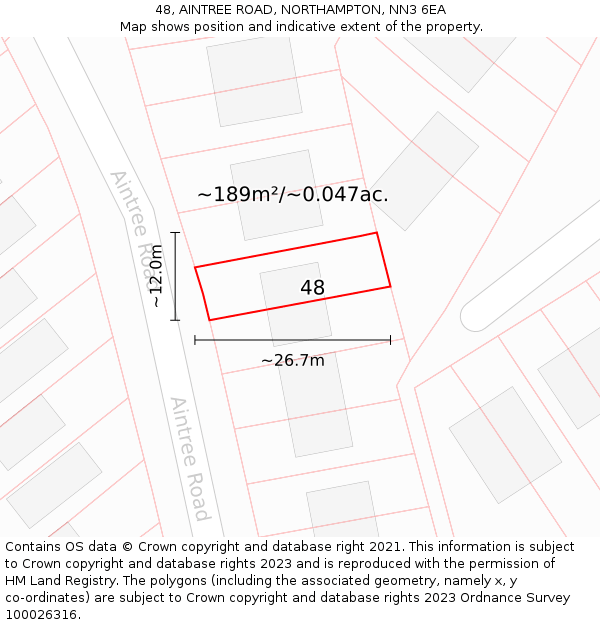 48, AINTREE ROAD, NORTHAMPTON, NN3 6EA: Plot and title map