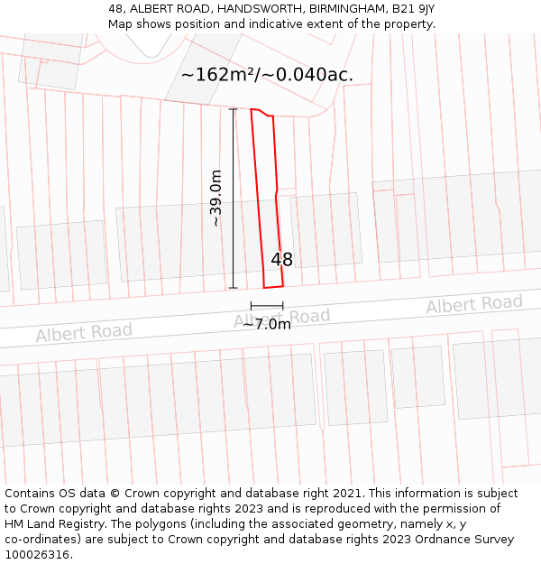 48, ALBERT ROAD, HANDSWORTH, BIRMINGHAM, B21 9JY: Plot and title map