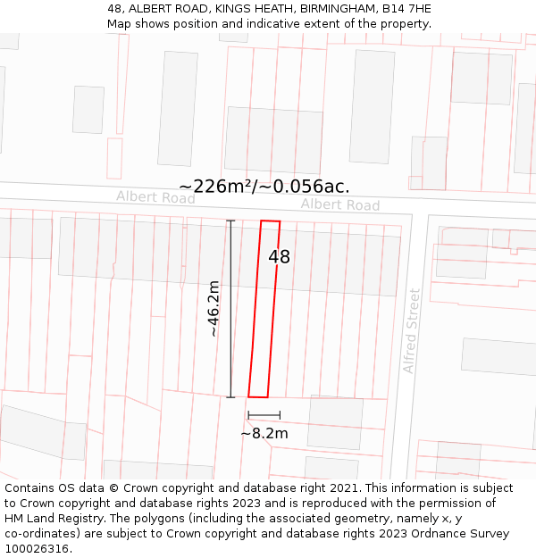 48, ALBERT ROAD, KINGS HEATH, BIRMINGHAM, B14 7HE: Plot and title map