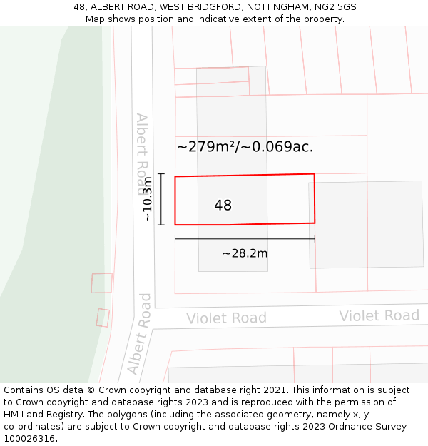 48, ALBERT ROAD, WEST BRIDGFORD, NOTTINGHAM, NG2 5GS: Plot and title map