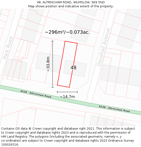 48, ALTRINCHAM ROAD, WILMSLOW, SK9 5ND: Plot and title map