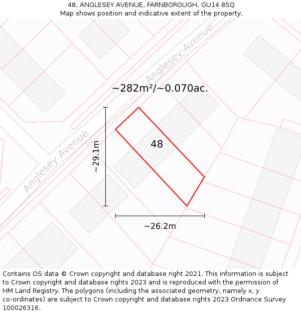 48, ANGLESEY AVENUE, FARNBOROUGH, GU14 8SQ: Plot and title map