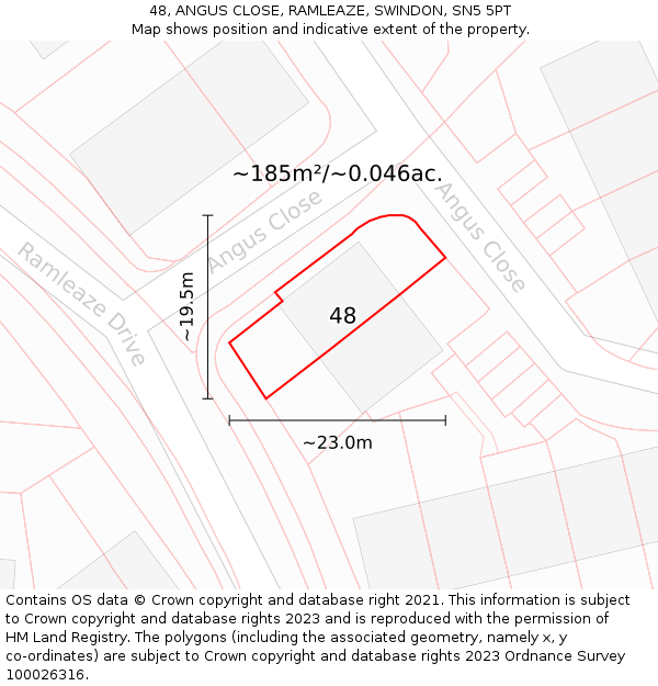 48, ANGUS CLOSE, RAMLEAZE, SWINDON, SN5 5PT: Plot and title map