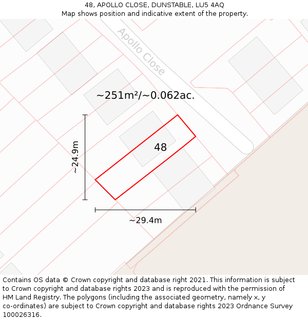 48, APOLLO CLOSE, DUNSTABLE, LU5 4AQ: Plot and title map