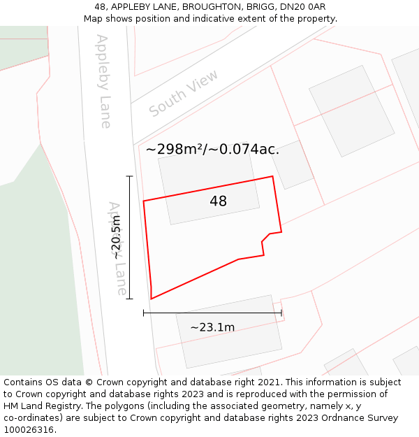 48, APPLEBY LANE, BROUGHTON, BRIGG, DN20 0AR: Plot and title map