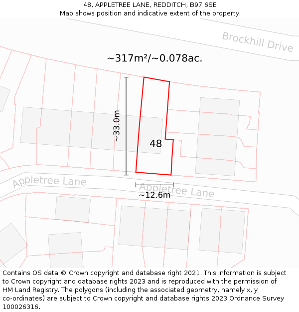 48, APPLETREE LANE, REDDITCH, B97 6SE: Plot and title map