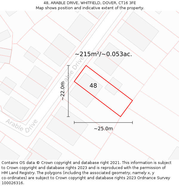 48, ARABLE DRIVE, WHITFIELD, DOVER, CT16 3FE: Plot and title map