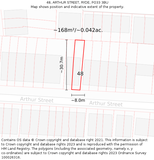 48, ARTHUR STREET, RYDE, PO33 3BU: Plot and title map