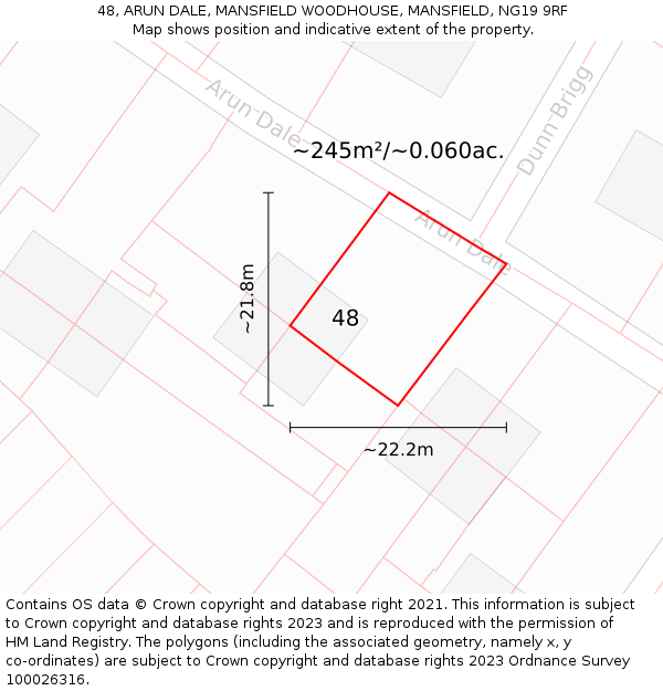 48, ARUN DALE, MANSFIELD WOODHOUSE, MANSFIELD, NG19 9RF: Plot and title map