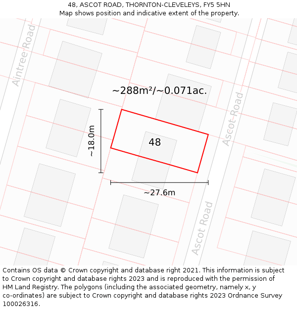 48, ASCOT ROAD, THORNTON-CLEVELEYS, FY5 5HN: Plot and title map