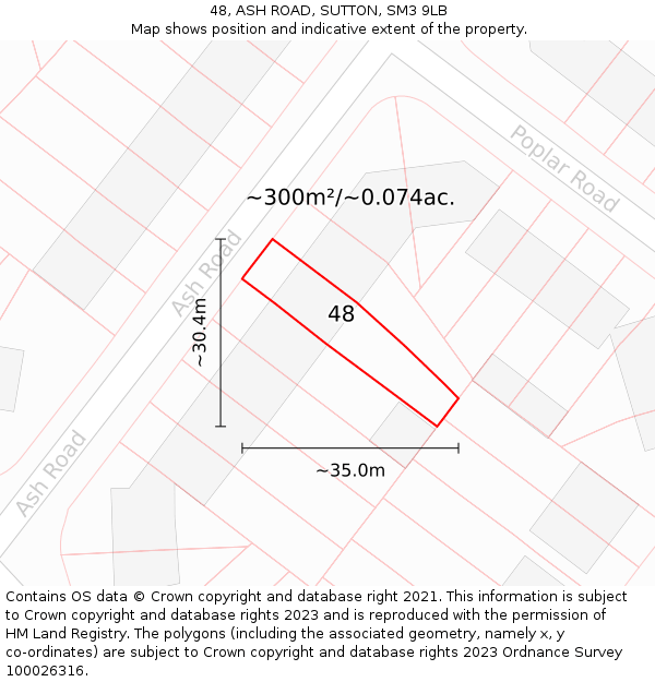 48, ASH ROAD, SUTTON, SM3 9LB: Plot and title map