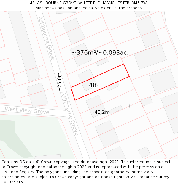 48, ASHBOURNE GROVE, WHITEFIELD, MANCHESTER, M45 7WL: Plot and title map