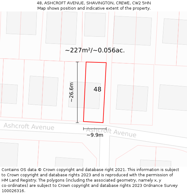 48, ASHCROFT AVENUE, SHAVINGTON, CREWE, CW2 5HN: Plot and title map