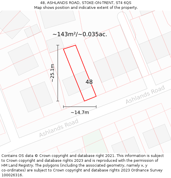48, ASHLANDS ROAD, STOKE-ON-TRENT, ST4 6QS: Plot and title map
