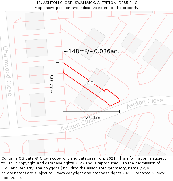 48, ASHTON CLOSE, SWANWICK, ALFRETON, DE55 1HG: Plot and title map