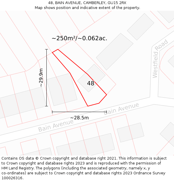 48, BAIN AVENUE, CAMBERLEY, GU15 2RX: Plot and title map