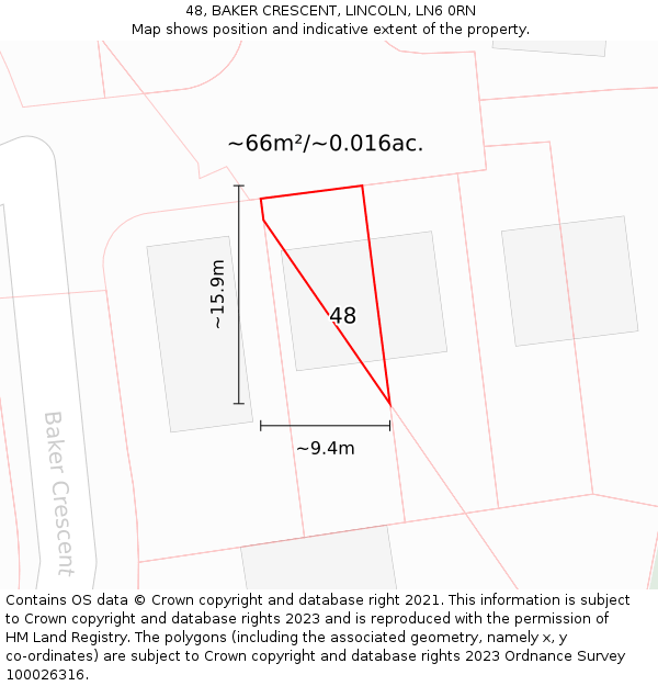 48, BAKER CRESCENT, LINCOLN, LN6 0RN: Plot and title map