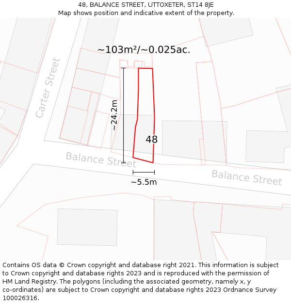 48, BALANCE STREET, UTTOXETER, ST14 8JE: Plot and title map