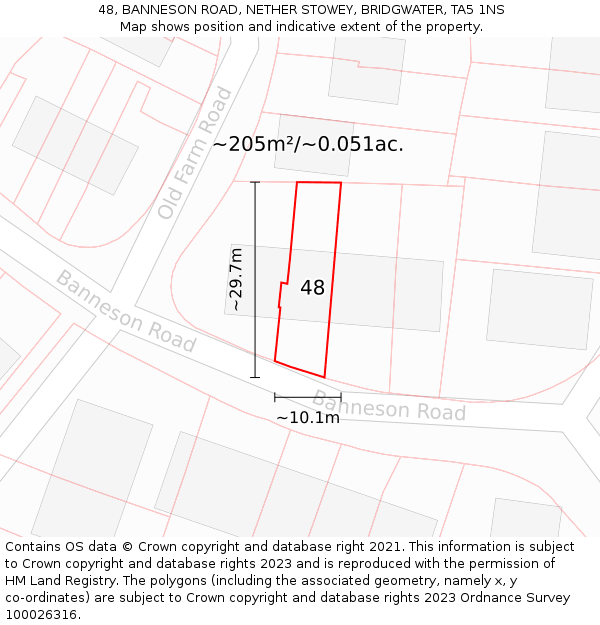 48, BANNESON ROAD, NETHER STOWEY, BRIDGWATER, TA5 1NS: Plot and title map