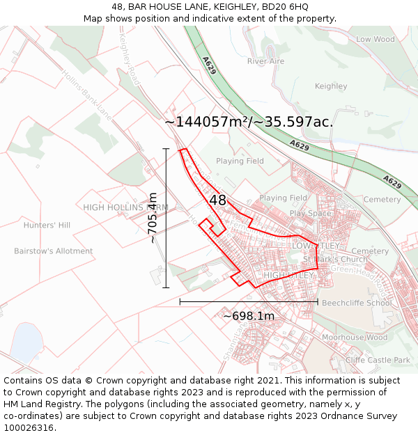 48, BAR HOUSE LANE, KEIGHLEY, BD20 6HQ: Plot and title map