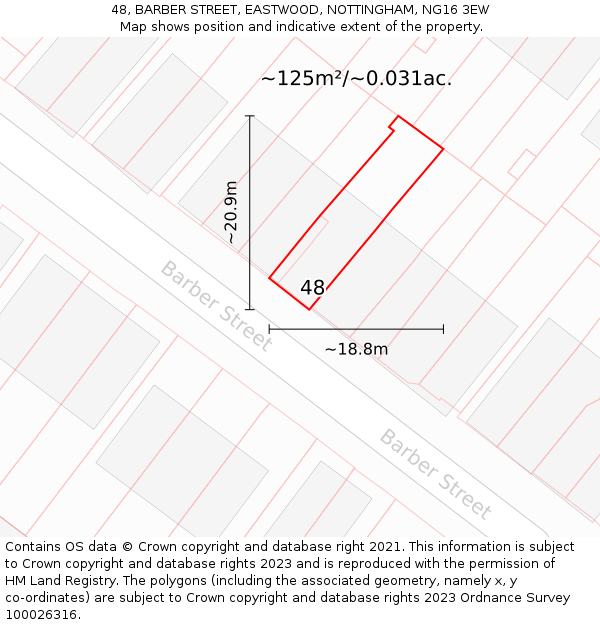 48, BARBER STREET, EASTWOOD, NOTTINGHAM, NG16 3EW: Plot and title map