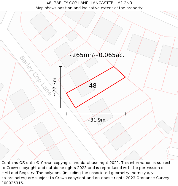 48, BARLEY COP LANE, LANCASTER, LA1 2NB: Plot and title map