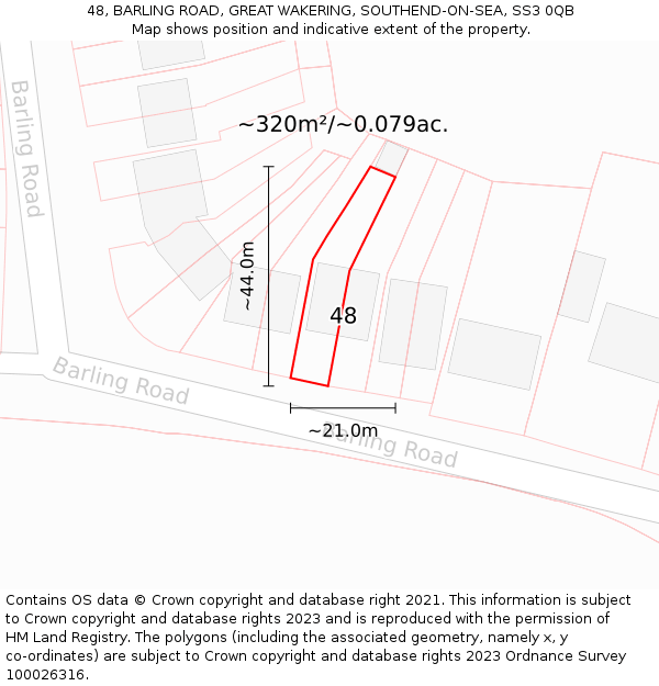 48, BARLING ROAD, GREAT WAKERING, SOUTHEND-ON-SEA, SS3 0QB: Plot and title map