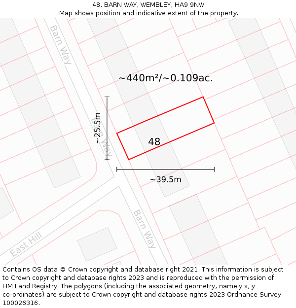 48, BARN WAY, WEMBLEY, HA9 9NW: Plot and title map