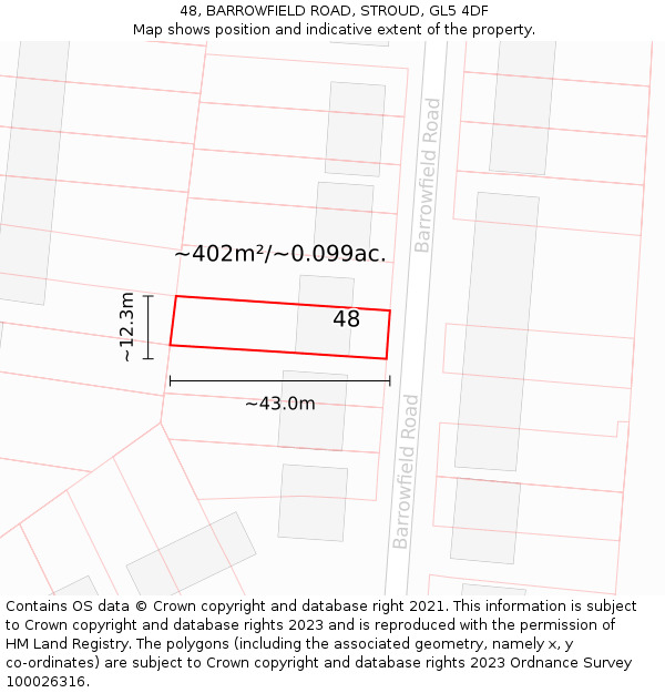 48, BARROWFIELD ROAD, STROUD, GL5 4DF: Plot and title map